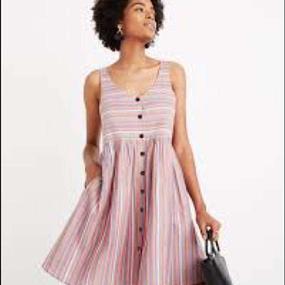 Madewell Scoopneck Tank Dress in Rainbow Stripe